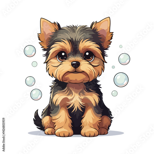 Baby Yorkshire Terrier in chibi style on white background