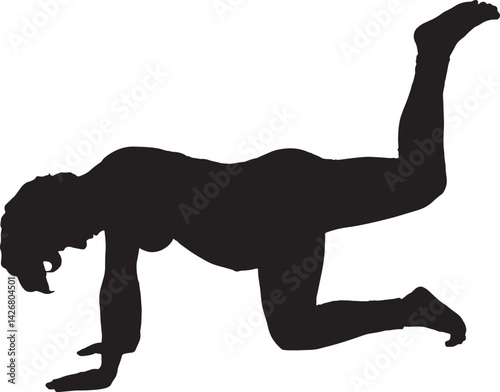 vector; silhouette pregnant woman doing floor exercises 