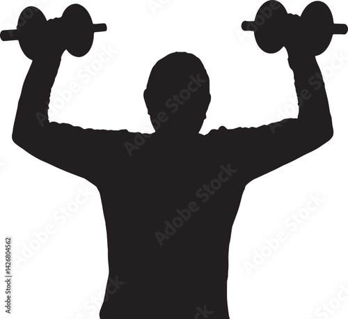 vector; silhouette man lifting dumbbells