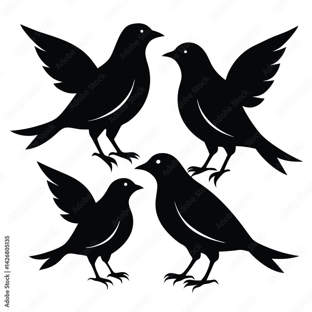 Fototapeta premium Skylark birds set isolated shilhotee vector on white background