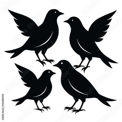 Skylark birds set isolated shilhotee vector on white background