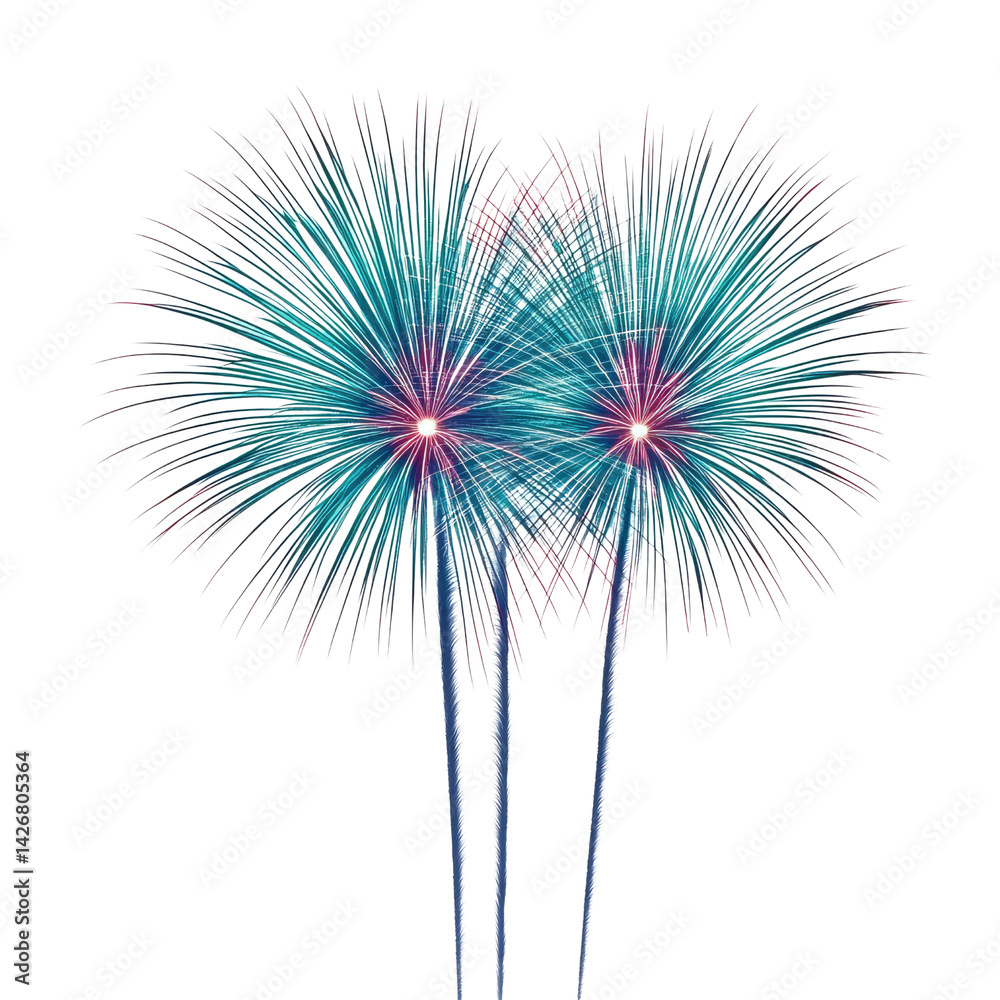 Naklejka premium Teal and Pink Fireworks Display on Transparent Background