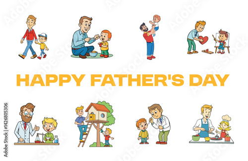 Father’s day graphic vector bundle isolated on white background