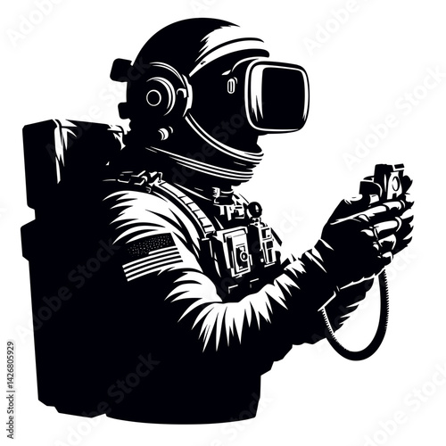 Astronaut exploring virtual reality in space  