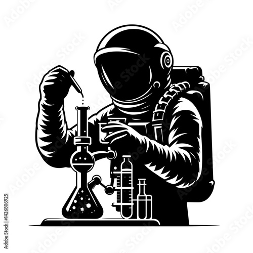 Astronaut conducting experiments in a laboratory setting  