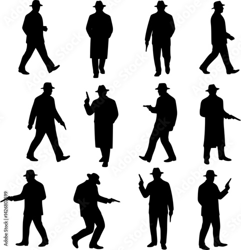 gangster silhouettes, vector set of gangster