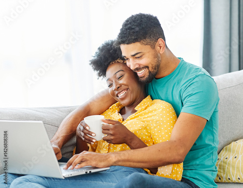 Obraz na płótnie woman couple man happy love young together laptop computer internet online communication cyberspace finance connection shopping watching web w salonie