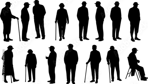 elderly silhouettes, vector set of elderly silhouettes
