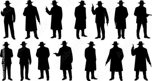 gangster silhouettes, vector set of gangster