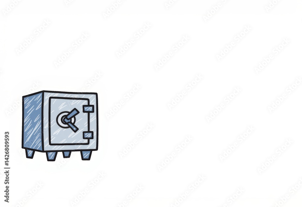 Minimalist crayon drawing of a safe with a simple color palette Minimalist crayon drawing of a safe with a simple color palette