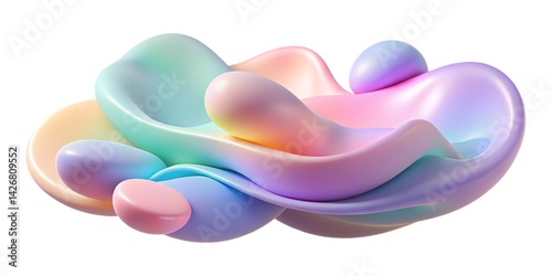 3D abstract background with soft pastel gradients, flowing organic shapes, and translucent layers