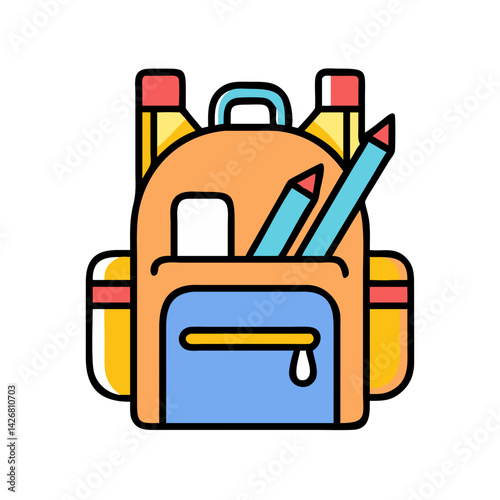 School Backpack with Supplies Icon Design