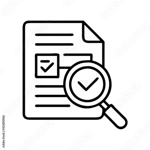 Inspection checklist document with magnifying glass review audit check mark approved search