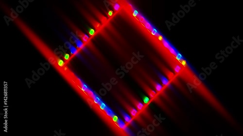 Rotating RGB Square Light Strings with Neon Motion Trails
