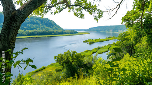Scenic View of Mississippi River from Bluffs at Effigy Mounds National Monument