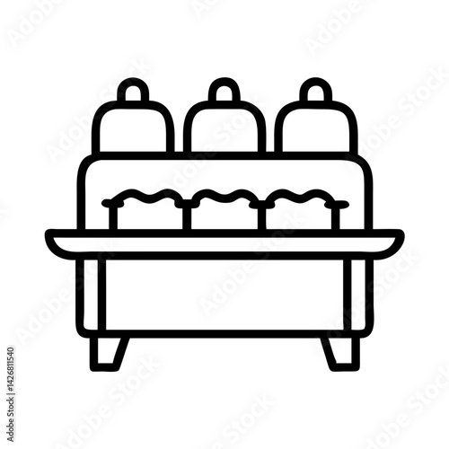 Illustration of buffet food warmer chafing dish catering equipment restaurant serving station line art