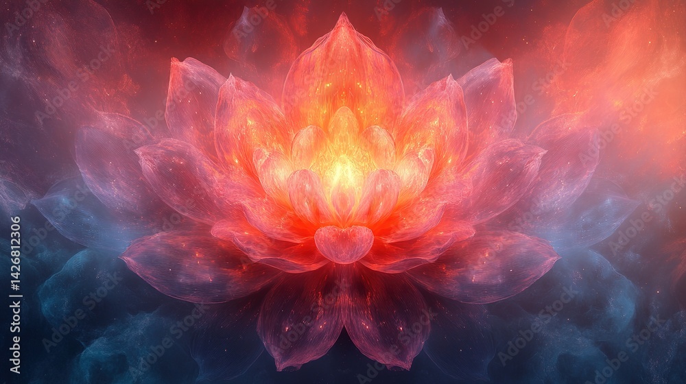 Ethereal Lotus Bloom: Radiant Center, Translucent Petals, Cosmic Ethereal Lotus Bloom: Radiant Center, Translucent Petals, Cosmic