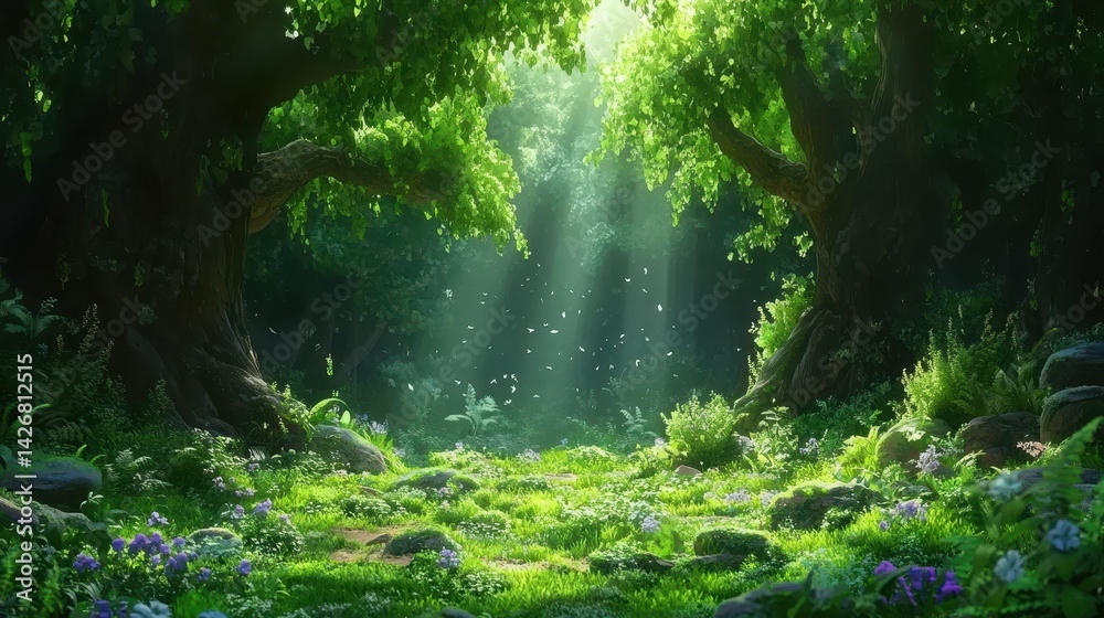 A fantasy forest plant anime background features an enchanting woodland scene filled with imaginative, otherworldly flora. A fantasy forest plant anime background features an enchanting woodland scene filled with imaginative, otherworldly flora.