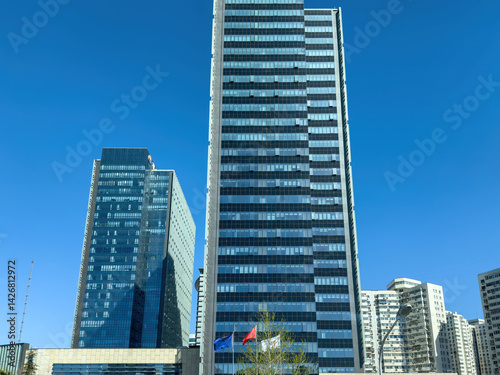 Obraz na płótnie Beijing city high rise buildings against blue sky, China. Central Business District skyscrapers w salonie