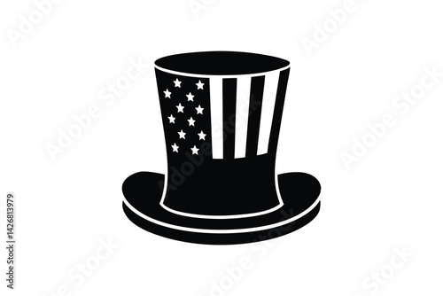 Silhouette art illustration of a top hat with stars and stripes.eps