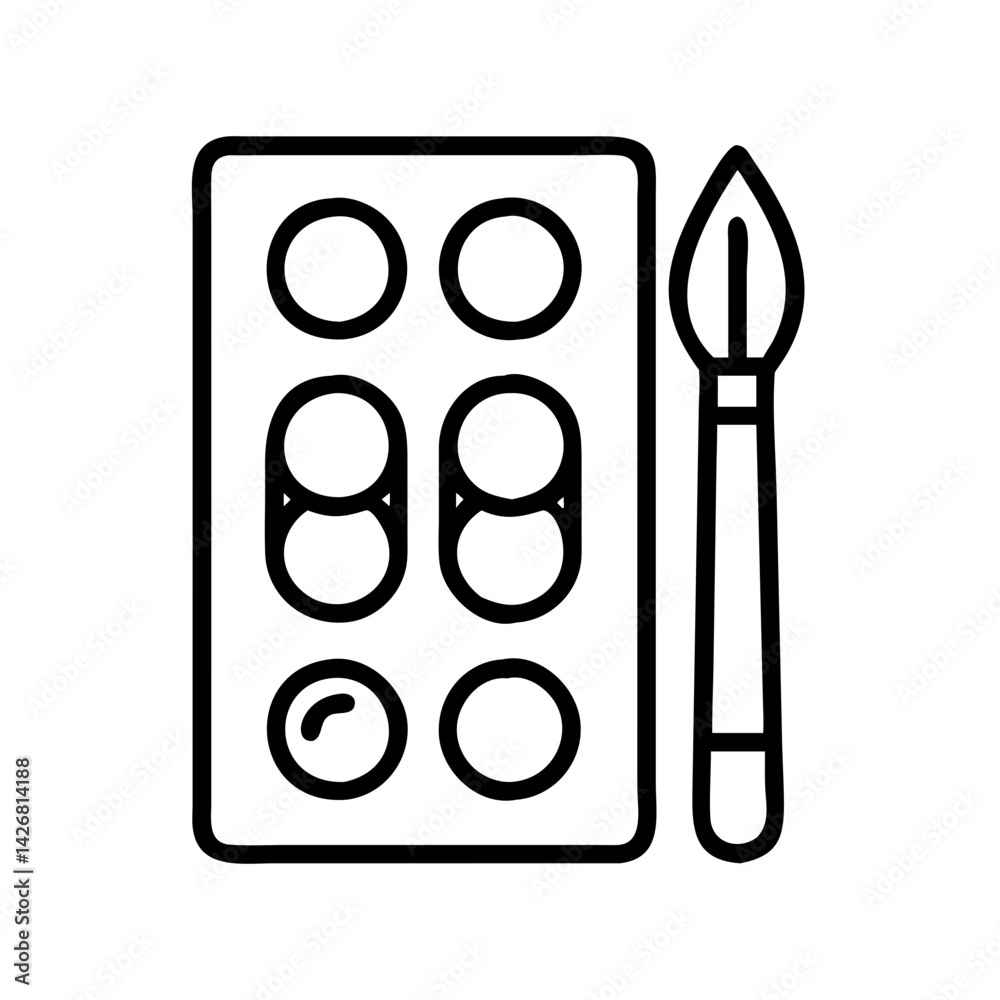 Outline paint palette with paintbrush for art supplies and painting tools for artists and hobbyists Outline paint palette with paintbrush for art supplies and painting tools for artists and hobbyists