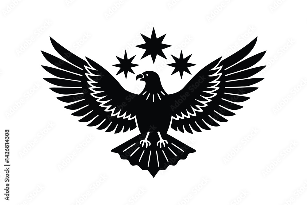 Obraz premium Silhouette art illustration of a bald eagle clutching fireworks in its talons.eps