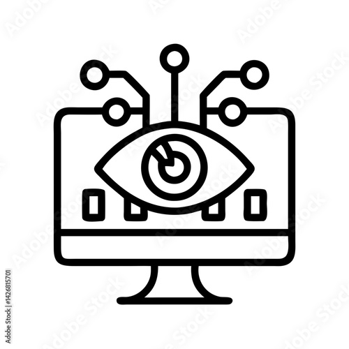 Cyber security eye on computer screen with artificial intelligence network connection icon vector
