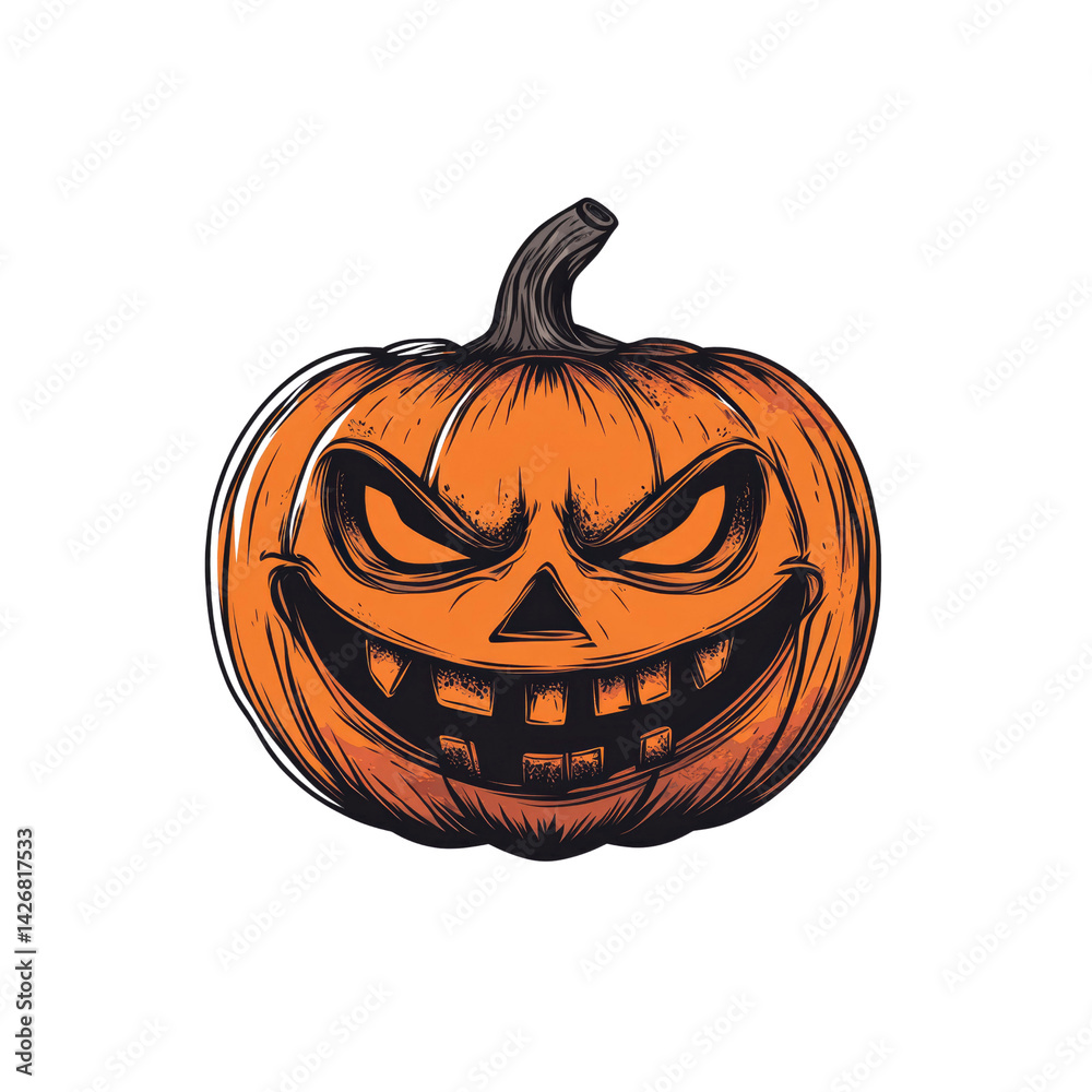 Fototapeta premium Evil Grinning Jack-o'-lantern Halloween Pumpkin Illustration