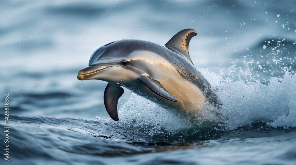 Fototapeta premium Dolphin jumping out of the water at sunset