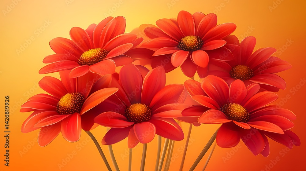 Red Daisies with Warm Background. Red Daisies with Warm Background.