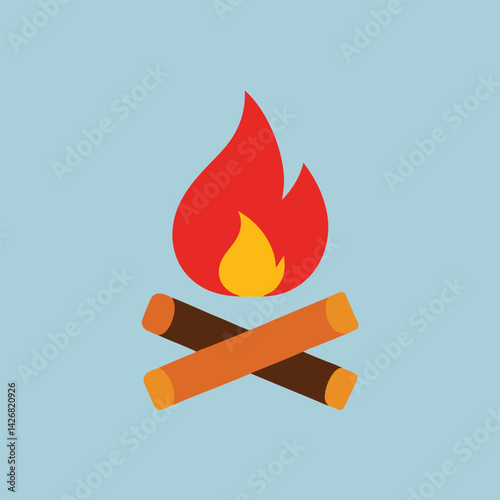 Campfire Camping Elements Vector Minimal vector campfire with three logs and simple flickering flame