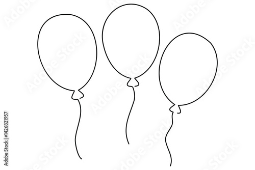 Continuous line drawing of a floating balloon artistic vector outline for modern and stylish graphics
