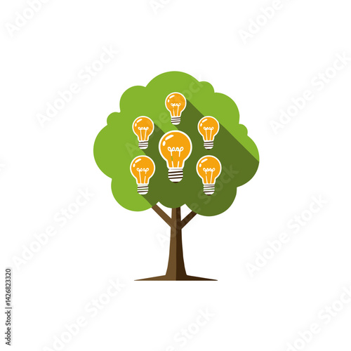 Tree with Light Bulbs Symbolizing Ideas and Innovation 
 on transparent background  