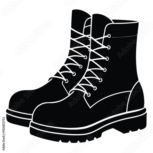 isolated Black vector work boots WIith White Background