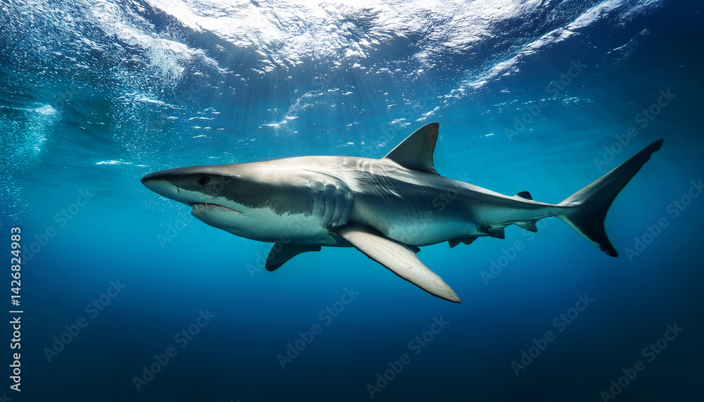 Fototapeta premium a big shark swims underwater