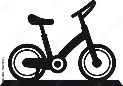 Black and white vector illustration of a simple bicycle silhouette, depicted in a side view, symbolizing cycling, transportation, outdoor activities, and sports