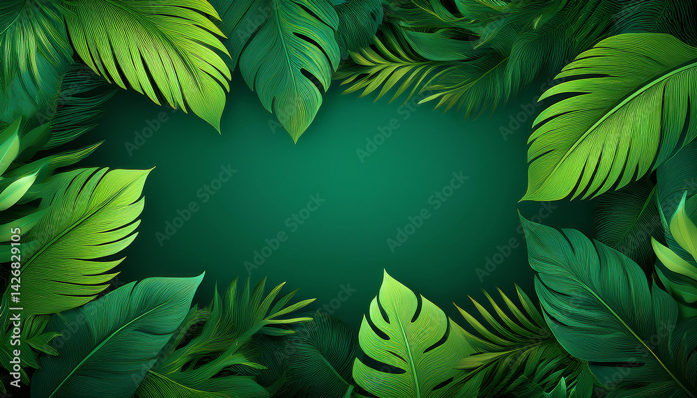 lush green tropical leaves frame with empty center background lush green tropical leaves frame with empty center background