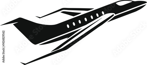 Minimalist Black and White Airplane Silhouette – Side View Commercial Jet Vector