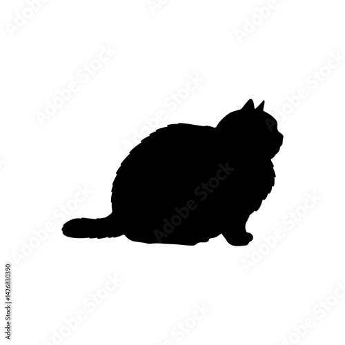 Fat cat silhouette vector flat design.