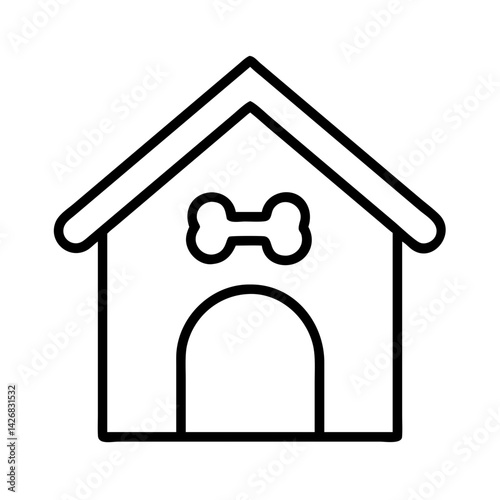 Dog house vector pet kennel outline bone icon animal shelter home canine domestic drawing simple art