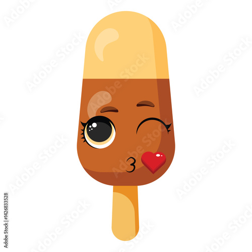 Cute ice cream sundae with a winking face and red heart is perfect for children's artwork, summer events, birthday invitations, candy store branding and fun projects