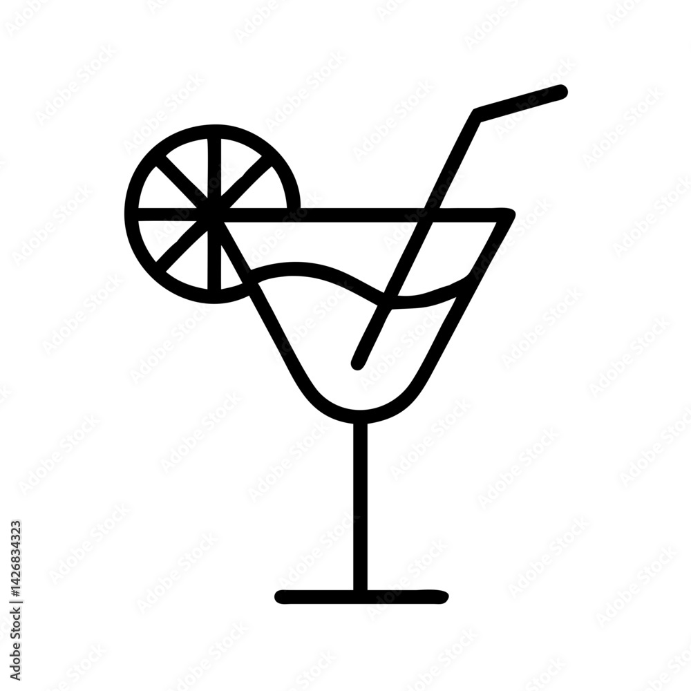 Illustration of a cocktail drink with lemon slice and straw vector design element icon graphic Illustration of a cocktail drink with lemon slice and straw vector design element icon graphic