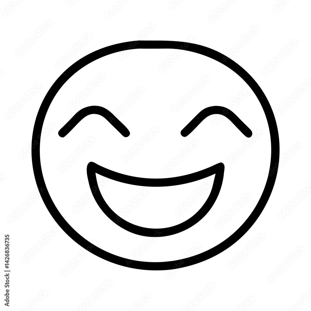 Laughing emoji face icon in minimal black line style Laughing emoji face icon in minimal black line style
