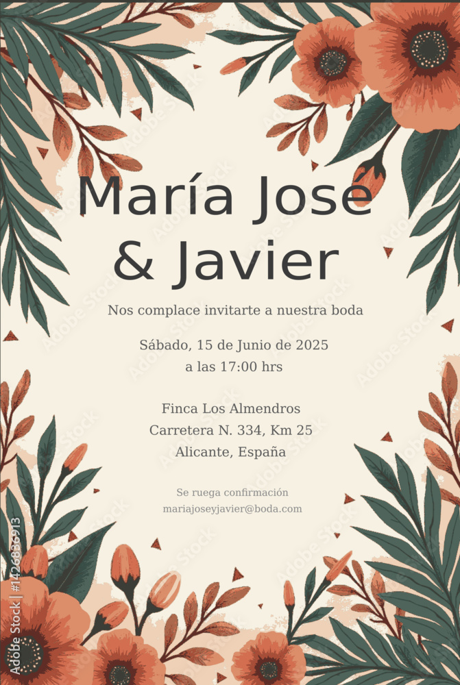 Invitacion de boda estilo Boho cofigurable