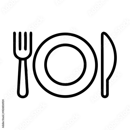 Plate with fork and knife icon in outline style