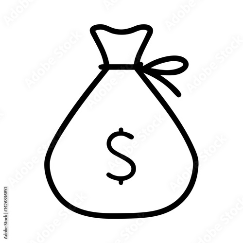 Money bag icon with dollar sign in black outline style