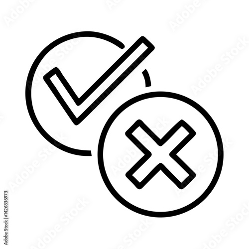 Check and cross marks icon in black outline style