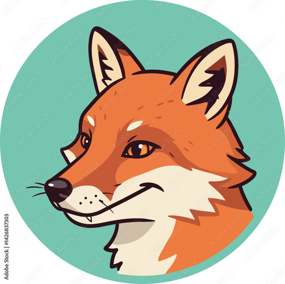Obraz premium Fox Head Vector Illustration with Orange Fur and Green Background Circle 