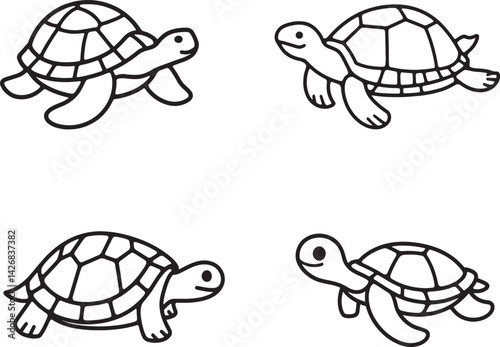 "Collection of Sea Turtle Icons – Simple Silhouette and Line Art Designs"