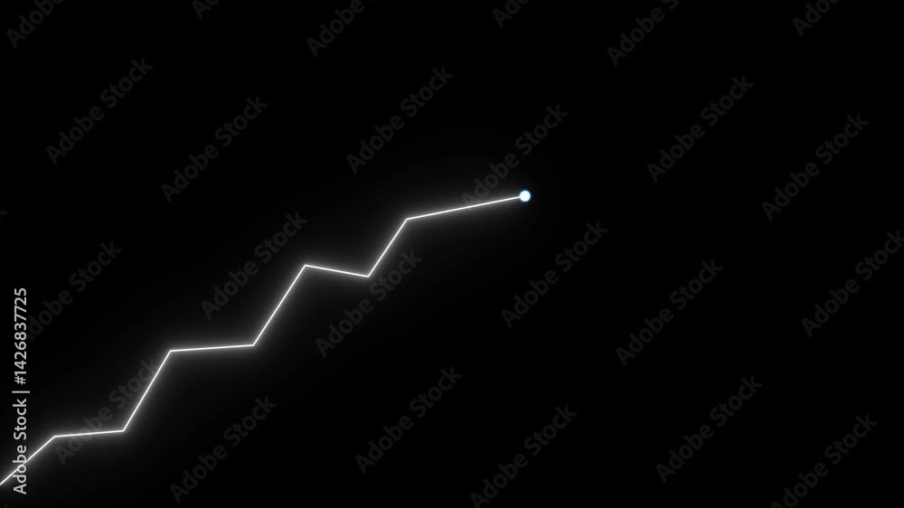 Growing market trend concept. Glowing white line graph rising up graphic animation.